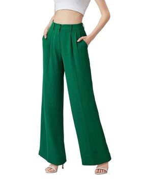English Factory Wide Leg High-Waist Green Dress Pants